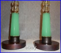 Prairie School Vintage Jadeite Glass Art Deco Lamps