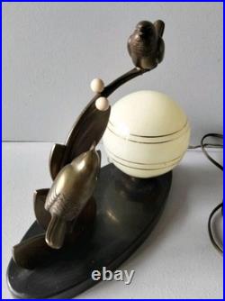 Pretty Art Deco lamp, animal bronze, bird on branch, signed Guy, 1930s
