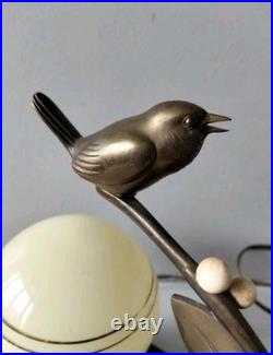 Pretty Art Deco lamp, animal bronze, bird on branch, signed Guy, 1930s