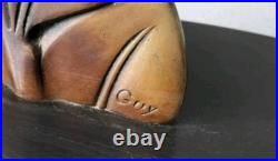 Pretty Art Deco lamp, animal bronze, bird on branch, signed Guy, 1930s