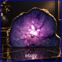 Purple Agate Geode Lamp Natural Crystal Stone Light Luxury Home Decor