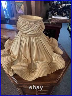 Queen 21Antique GOLD SATIN Vintage Boudoir Lampshade Ruffled AMAZING Art Deco