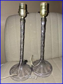 RARE 18 Art Deco French Crystal Cut Glass Candlestick Lamps Lavender Amethyst