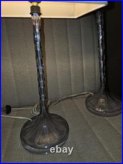 RARE 18 Art Deco French Crystal Cut Glass Candlestick Lamps Lavender Amethyst