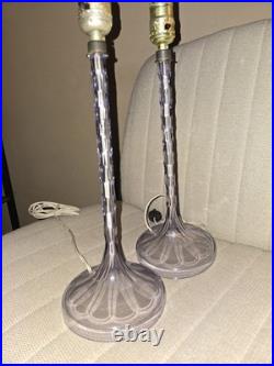 RARE 18 Art Deco French Crystal Cut Glass Candlestick Lamps Lavender Amethyst