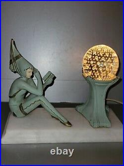RARE 1920s Art Deco JB Hirsch Gerdago Reading Pixie Lamp On Marble Orig GLOBE