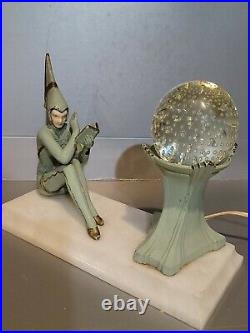 RARE 1920s Art Deco JB Hirsch Gerdago Reading Pixie Lamp On Marble Orig GLOBE
