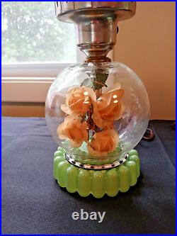 RARE 2 Vintage Ribbed Green Jadeite Jadite Color Glass Pair Boudoir Table Lamps