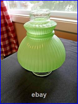 RARE 2 Vintage Ribbed Green Jadeite Jadite Color Glass Pair Boudoir Table Lamps
