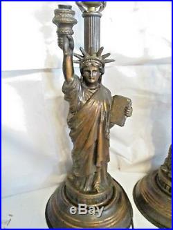 RARE ART DECO Antique 1950's Statue Of Liberty Metal Table Lamps NYC Freedom