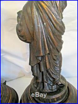 RARE ART DECO Antique 1950's Statue Of Liberty Metal Table Lamps NYC Freedom