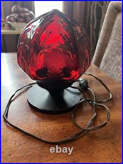 RARE ART DECO Boudoir Lamp Ruby Red Glass, All Original Parts Must Be Rewired