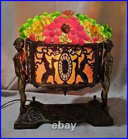 RARE Antique Art Deco Czech GLASS FRUIT Nude Ladies LAMP withMica Inserts