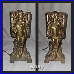 RARE Antique Art Deco Czech GLASS FRUIT Nude Ladies LAMP withMica Inserts