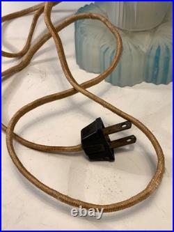 RARE Antique Art Deco Frosted Blue Glass Boudoir Lamp (READ) 13.5 in