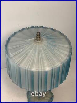 RARE Antique Art Deco Frosted Blue Glass Boudoir Lamp (READ) 13.5 in