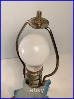 RARE Antique Art Deco Frosted Blue Glass Boudoir Lamp (READ) 13.5 in