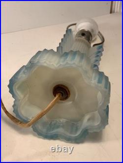 RARE Antique Art Deco Frosted Blue Glass Boudoir Lamp (READ) 13.5 in