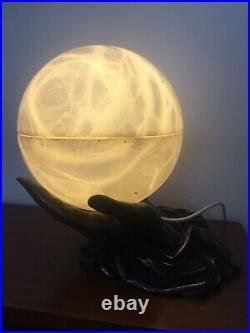 RARE Antique Vintage Art Deco Light Lamp Brass Coloured Hands Onyx Marble Globe
