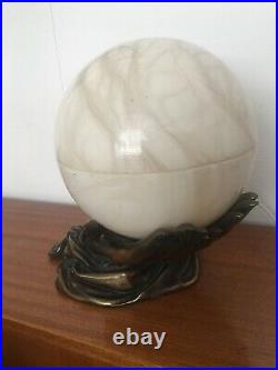 RARE Antique Vintage Art Deco Light Lamp Brass Coloured Hands Onyx Marble Globe