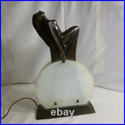 RARE Art Deco Lamp Frankart Style nymph figurine black art Table Lamp MINT