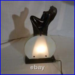 RARE Art Deco Lamp Frankart Style nymph figurine black art Table Lamp MINT