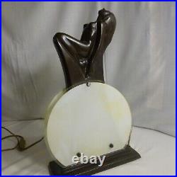 RARE Art Deco Lamp Frankart Style nymph figurine black art Table Lamp MINT