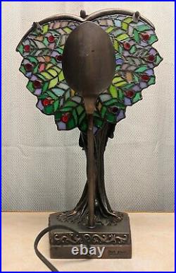 RARE Crosa 2004 Peacock Table Lamp 18 Tall Stained Glass Look
