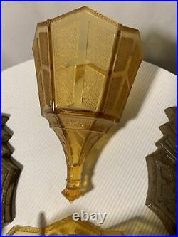 RARE Pair Of 1930s Art Deco Slip Shade Sconces Lamp Light