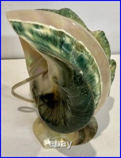 RARE Pair Turbo Shell Lamps MOP Base Vintage Coastal Nautical Art Deco Vintage
