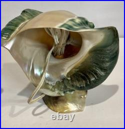 RARE Pair Turbo Shell Lamps MOP Base Vintage Coastal Nautical Art Deco Vintage