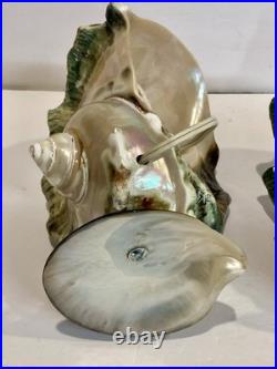 RARE Pair Turbo Shell Lamps MOP Base Vintage Coastal Nautical Art Deco Vintage