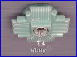 RARE Vintage Art Deco Celadon Green Porcelain Ceiling or Vanity Light Rewired