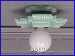 RARE Vintage Art Deco Celadon Green Porcelain Ceiling or Vanity Light Rewired