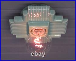 RARE Vintage Art Deco Celadon Green Porcelain Ceiling or Vanity Light Rewired