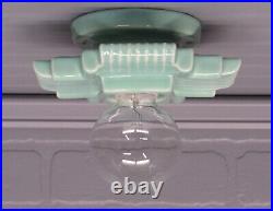 RARE Vintage Art Deco Celadon Green Porcelain Ceiling or Vanity Light Rewired