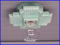 RARE Vintage Art Deco Celadon Green Porcelain Ceiling or Vanity Light Rewired
