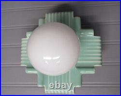 RARE Vintage Art Deco Celadon Green Porcelain Ceiling or Vanity Light Rewired