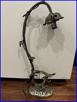 RARE Vintage Art Deco Meyda Lighting Bronze Cherub Angel Swinging Flower Lamp