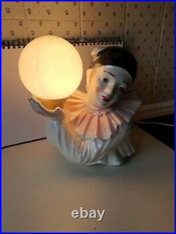 RARE Vintage Pierrot Lamp Ceramic Table Desk Clown Decorative Art Deco Light
