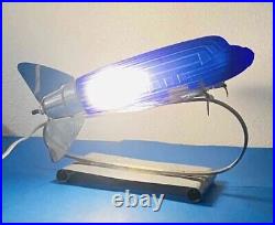 RARE Vtg Art Deco Cobalt Blue Airplane Light DC-3 Plane Lamp Sarsaparilla MCM