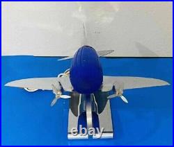 RARE Vtg Art Deco Cobalt Blue Airplane Light DC-3 Plane Lamp Sarsaparilla MCM
