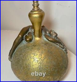 RARE antique signed OLIVE KOOKEN bronze brass clad figural nude lady table lamp