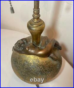 RARE antique signed OLIVE KOOKEN bronze brass clad figural nude lady table lamp