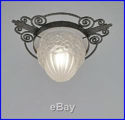 RAVAUD & DEGUÉ 1930 French Art Deco flush mount ceiling light. Lamp muller era