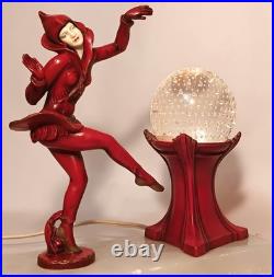 RED PIXIE vtg art deco gerdago harlequin lamp jb hirsch marble globe dance girl