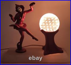 RED PIXIE vtg art deco gerdago harlequin lamp jb hirsch marble globe dance girl