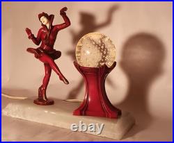 RED PIXIE vtg art deco gerdago harlequin lamp jb hirsch marble globe dance girl