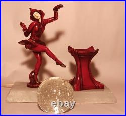 RED PIXIE vtg art deco gerdago harlequin lamp jb hirsch marble globe dance girl