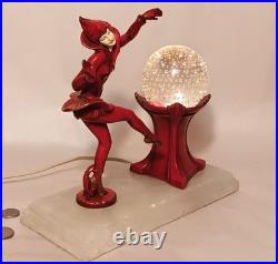 RED PIXIE vtg art deco gerdago harlequin lamp jb hirsch marble globe dance girl